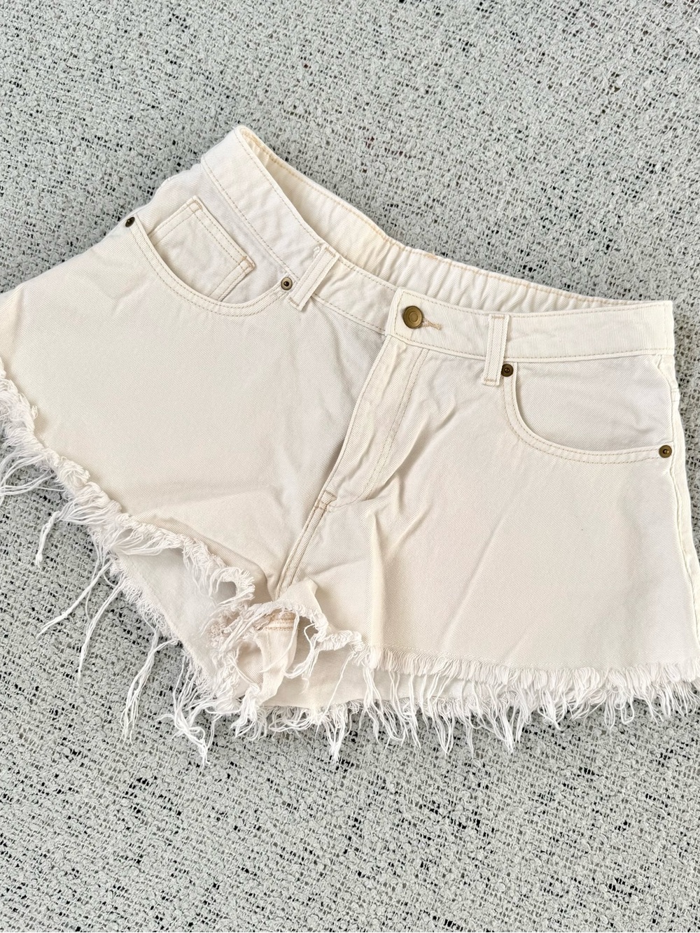 H&M Cream Frayed Hem Denim Shorts